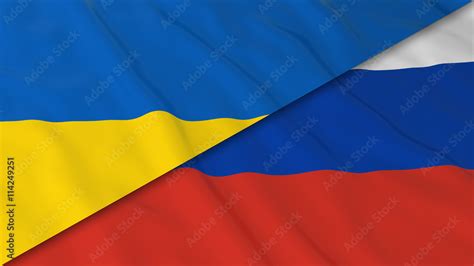 ukraine flag and russian flag