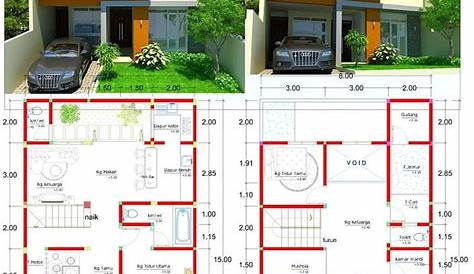 Denah Rumah 2 Lantai Ukuran 9,5 x 8 m | Home Design and Ideas