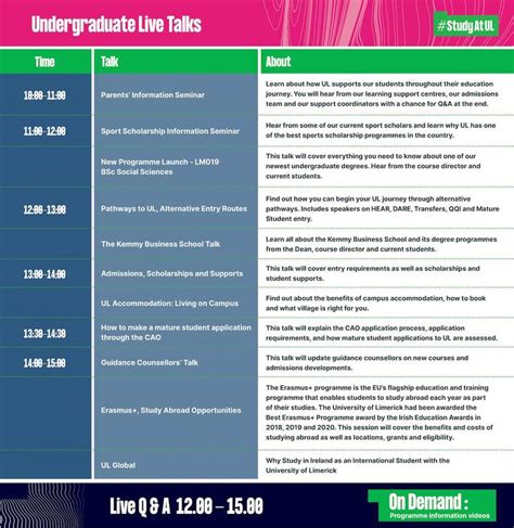 ul open day timetable 2024
