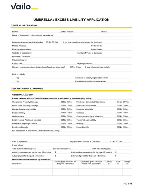 Umbrella Coverage Form