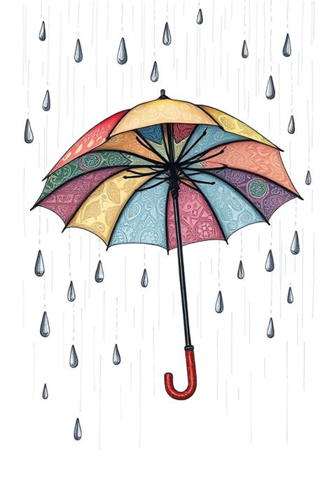Umbrella With Raindrops Drawing