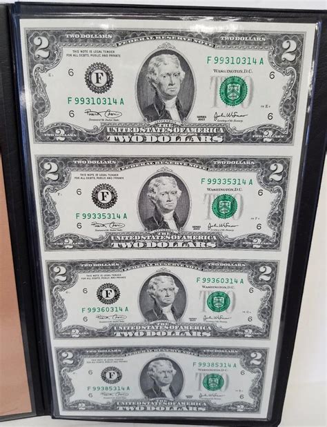 Uncut Two Dollar Bill Sheets Value