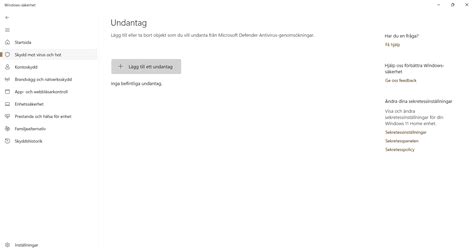 Undantag Windows Defender