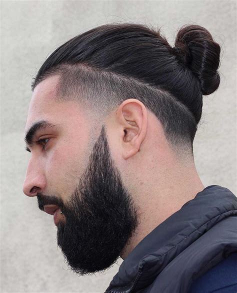 undercut man bun with beard