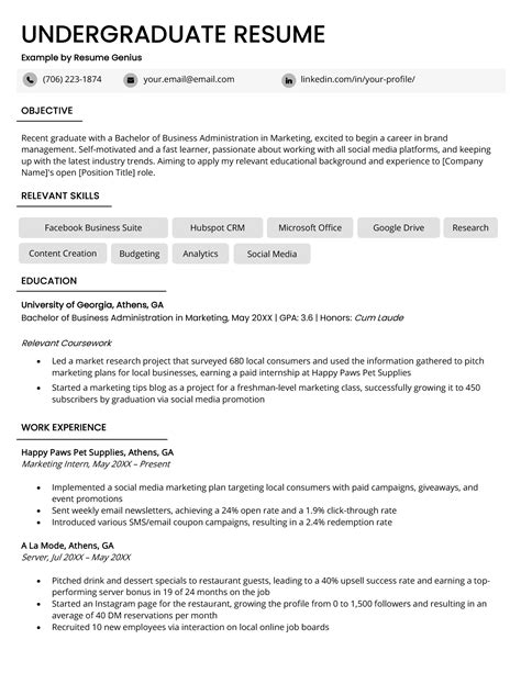 Undergraduate Resume Sample