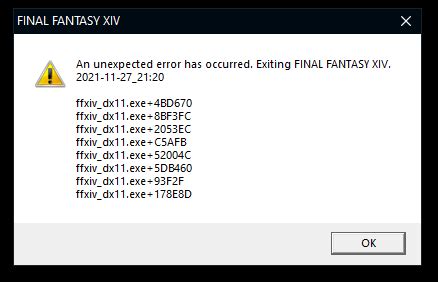 unexpected error final fantasy xiv