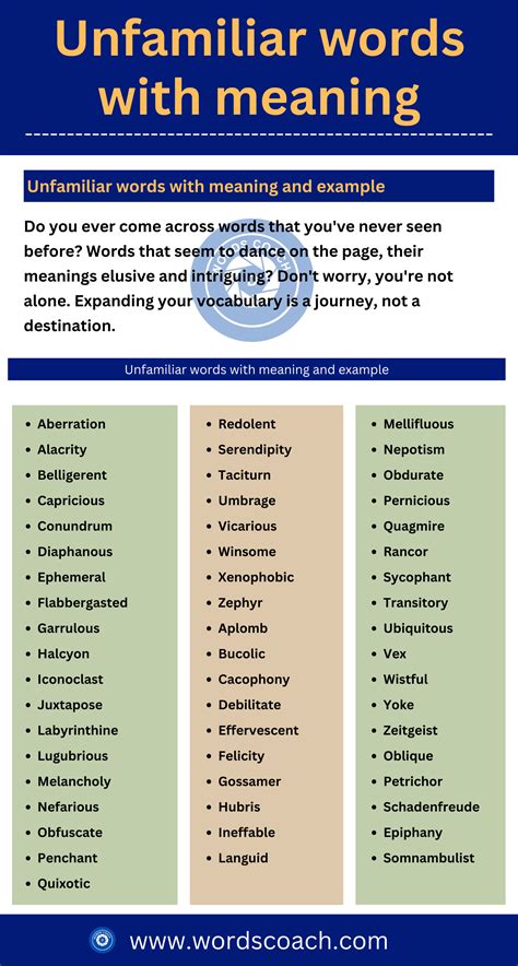 unfamiliar words with meaning and examples pdf