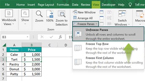 Unfreeze Rows in Excel
