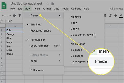 How to Freeze and Unfreeze Rows or Columns in Google Sheets