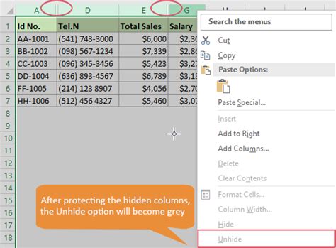 Unhide Locked Columns In Excel