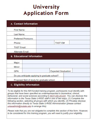 uni application form