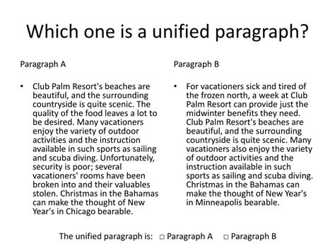 unified and coherent paragraph examples