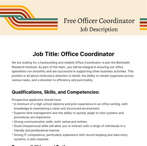 Uniform Coordinator Job Description