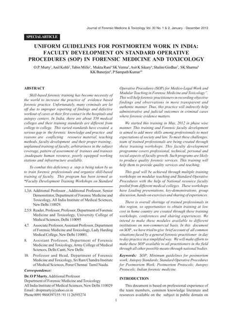 Uniform Guidelines For Postmortem In India