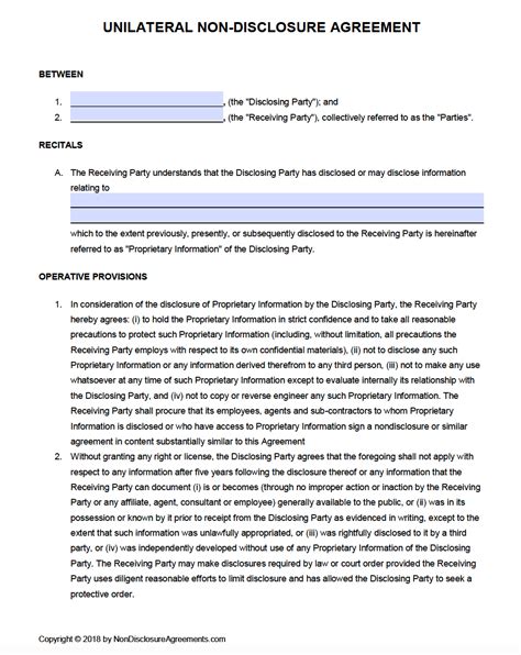 Unilateral NonDisclosure Agreement (Dissertation/Thesis Doc