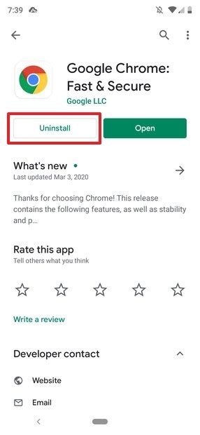 uninstall chrome update on android