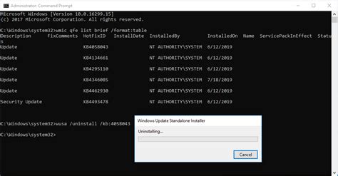 uninstall updates windows 10 command prompt