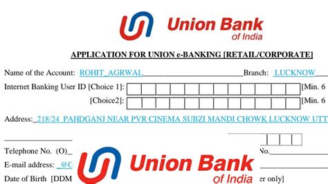 union bank of india internet banking form