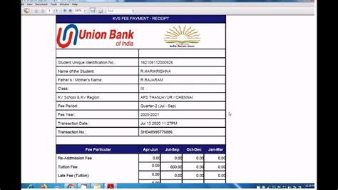 union bank of india kv fees online