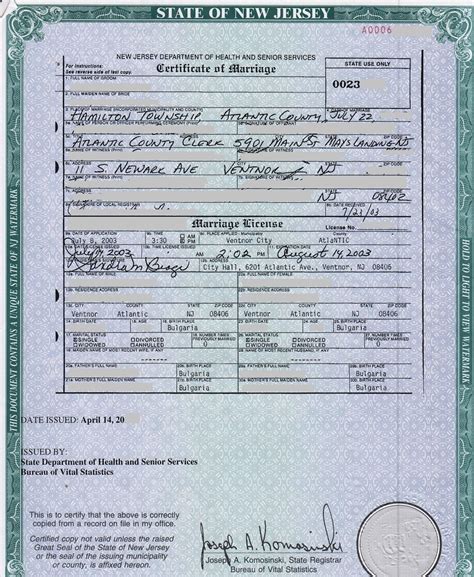 union city new jersey marriage license