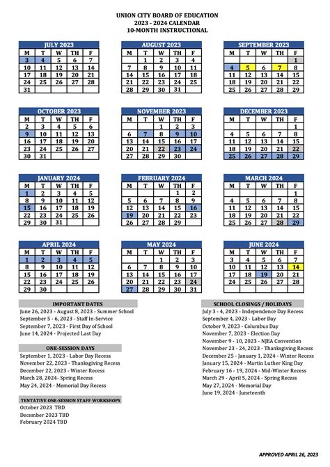 union city nj school calendar