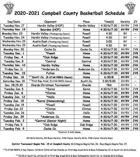 union county high school basketball schedule