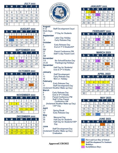 union county school schedule 2023