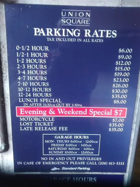 union square parking garage seattle rates