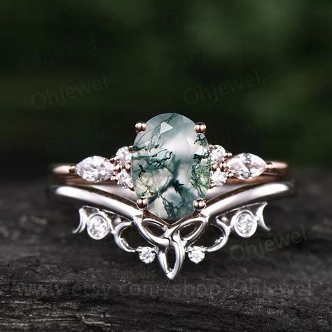 unique engagement rings moss agate