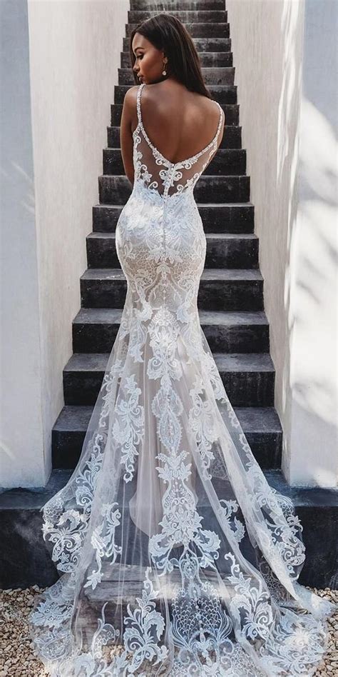Unique Mermaid Sweetheart Open Back White Lace Wedding Dresses Dress