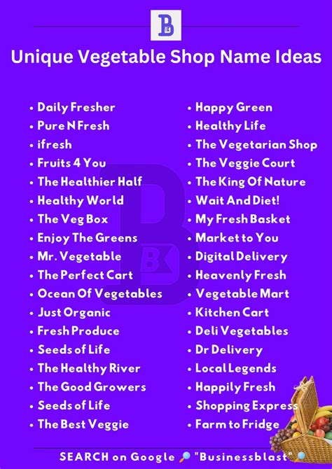 Unique Name For Vegetable Shop