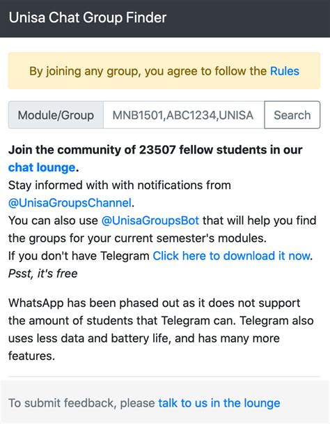 unisa telegram group search