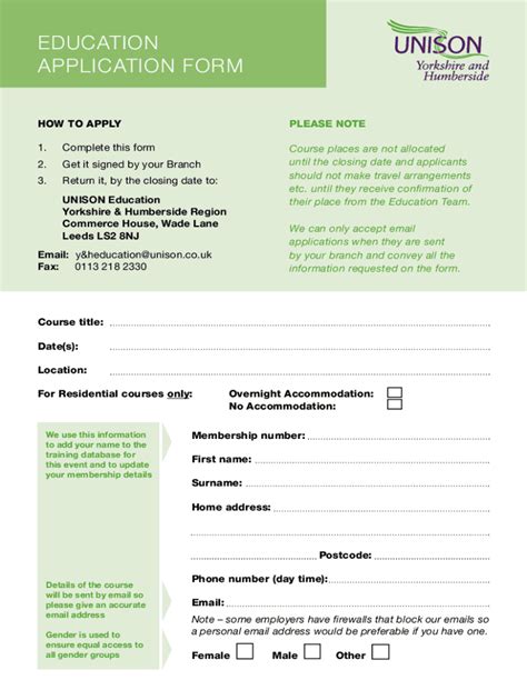 unison application form download