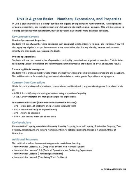 Unit 1 Algebra Basics Homework 1 The Real Numbers
