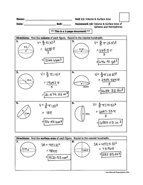 unit 11 volume and surface area homework 2 answer key