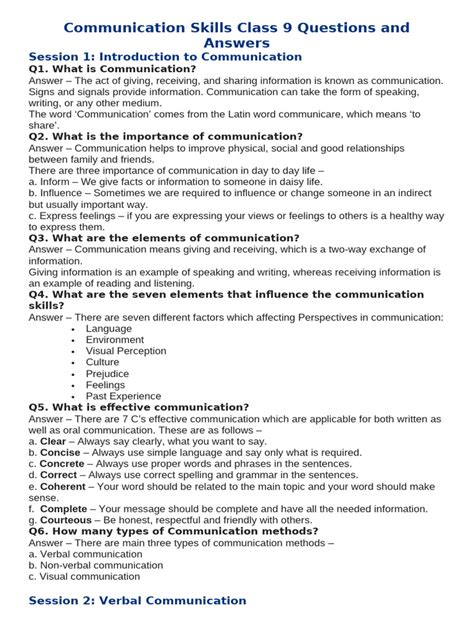 unit 2 communication skills class 9 questions and answers pdf