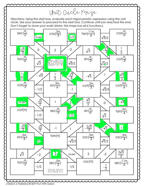 unit circle maze worksheet answers