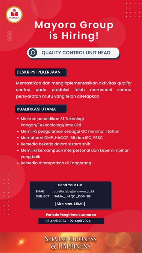 Unit Head Quality Control Mayora