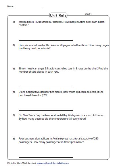 unit rate word problems worksheet
