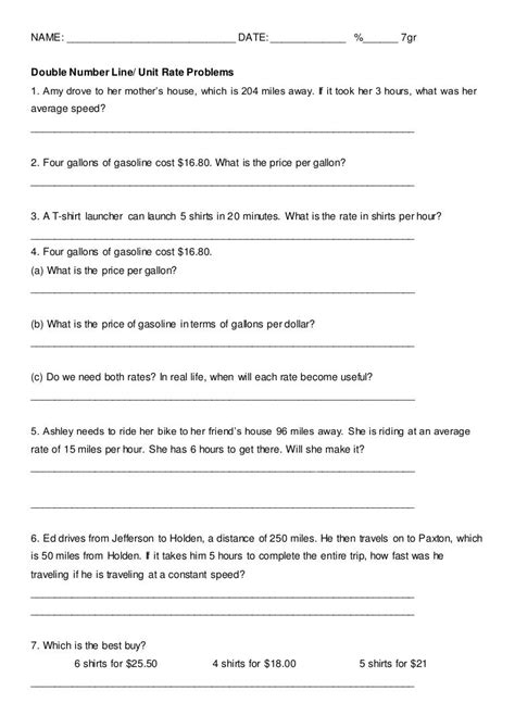unit rate word problems worksheet with answers pdf grade 6