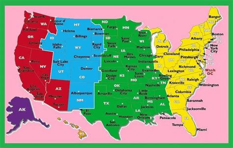 United States Map Time Zones State Names