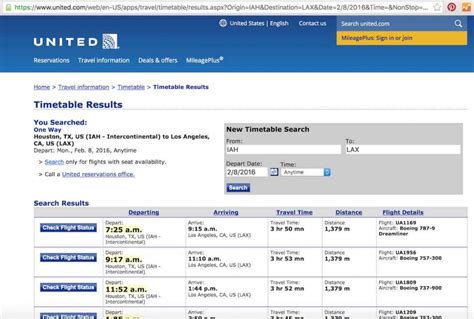 united airlines flight schedule check in