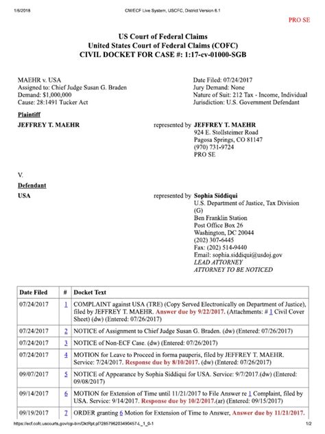 united states court of federal claims docket