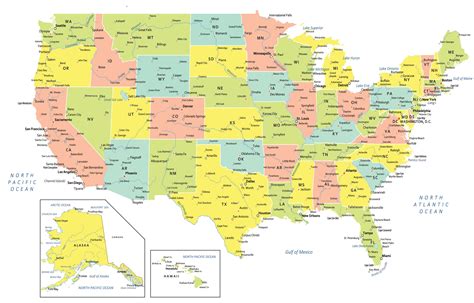 united states map with states and cities