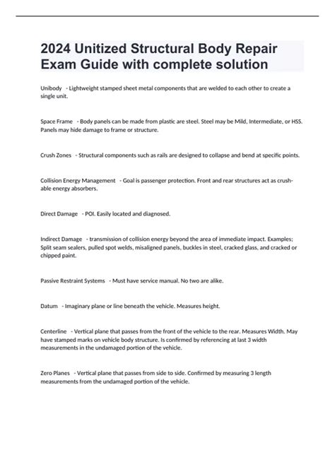 Unitized Body Structural Repair Study Guide