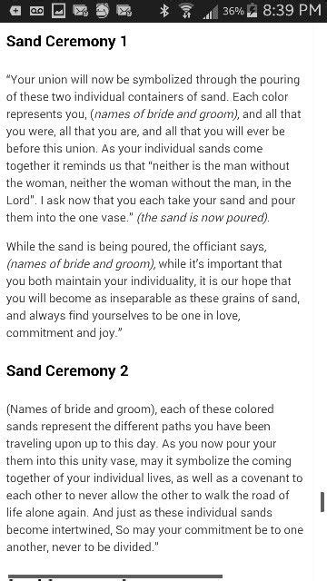 unity ceremony script ideas