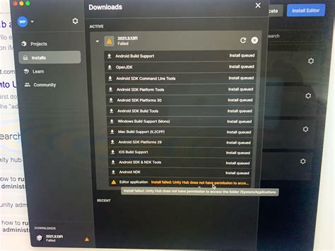 unity editor download stuck