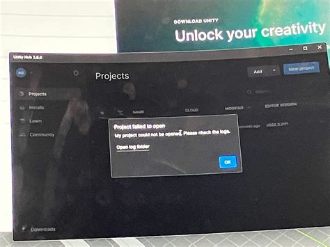unity hub project failed to open