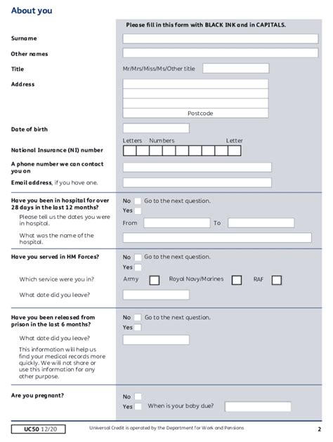 universal credit questionnaire