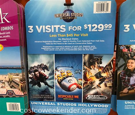 Universal Studios Hollywood 3 Visit Ticket Costco Weekender